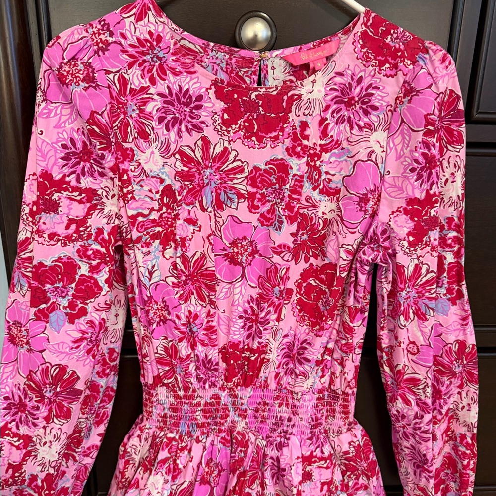 Lilly Pulitzer khloey smocked a line dress in pink lilac thistle floral size 6 - Picture 6 of 8